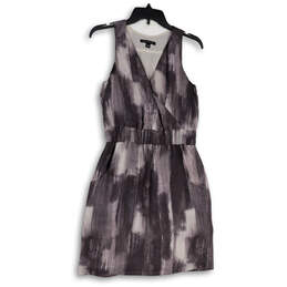 Womens Gray Tie Dye Sleeveless V-Neck Wrap Midi Fit And Flare Dress Size 2