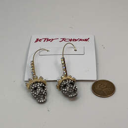 Designer Betsey Johnson Gold-Tone Rhinestone Crown Skull Dangle Earrings alternative image