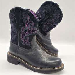 Ariat Fatbaby II Round Toe Western Boot Black Deertan Leather With Purple/Green Embroidery Women's Size 8B alternative image