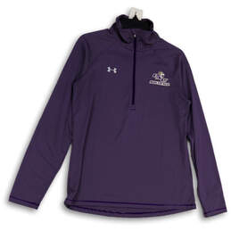 Mens Purple Striped Mock Neck 1/2 Zip Long Sleeve Softball Jacket Size M
