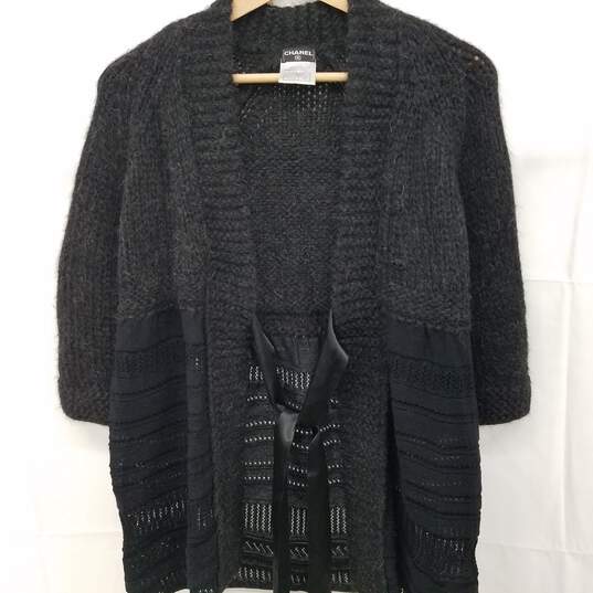 Chanel Black Alpaca Blend Open Knit Cardigan Sweater Women's Size 38 image number 2