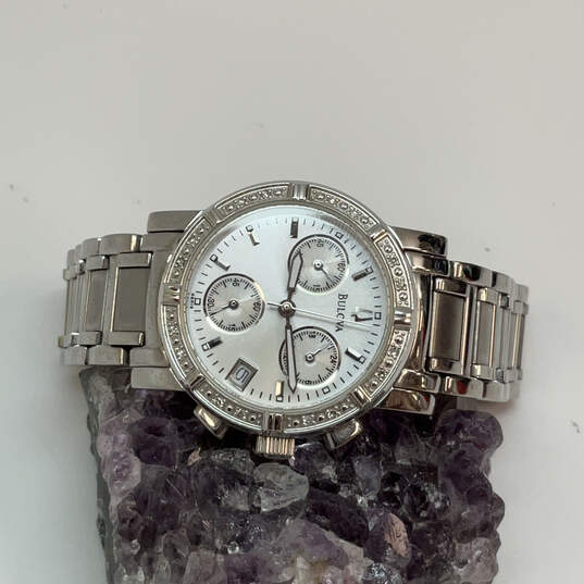 Designer Bulova Silver-Tone Round Dial Chronograph Analog Wristwatch image number 1