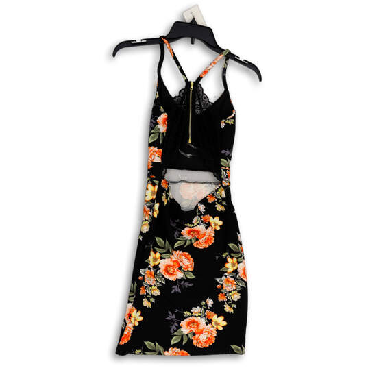 NWT Womens Black Floral Sleeveless Lace Back Cutout Bodycon Dress Size S image number 2