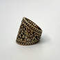 Designer Lucky Brand Gold-Tone Floral Figure Carving Hollow Band Ring image number 3