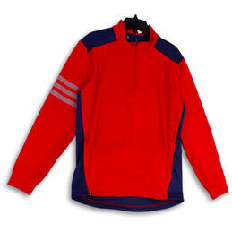 Mens Red Blue 1/4 Zip Mock Neck Long Sleeve Pullover T-Shirt Size Small