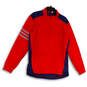 Mens Red Blue 1/4 Zip Mock Neck Long Sleeve Pullover T-Shirt Size Small image number 1