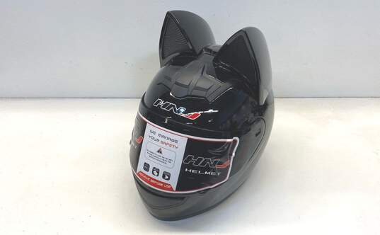 HNJ Cat Ear Motorcycle Helmet Black Plastic DOT FMVSS No218 image number 3