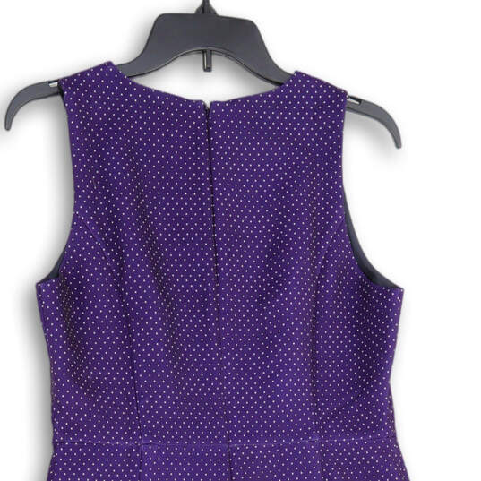 NWT Womens Purple Polka Dot Sleeveless Ruffle Hem Sheath Dress Size 6 image number 4