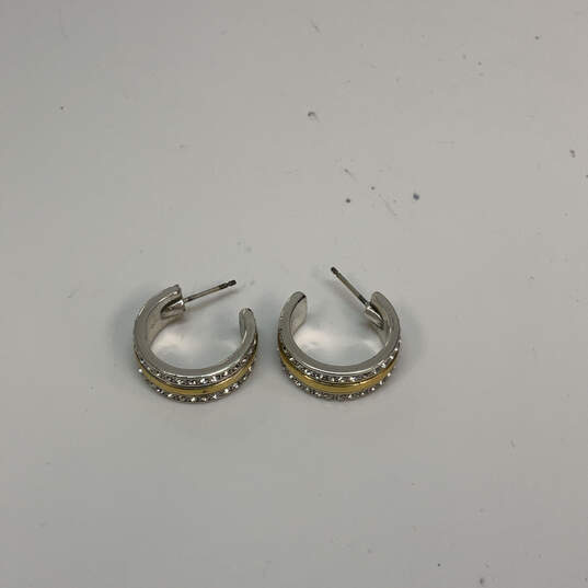 Designer Brighton Two-Tone Clear Rhinestone Round Shape Hoop Earrings image number 2