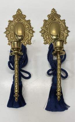 2 Vintage Brass Candlestick Wall Hanging 2 Pc Wall Sconce Candelabra