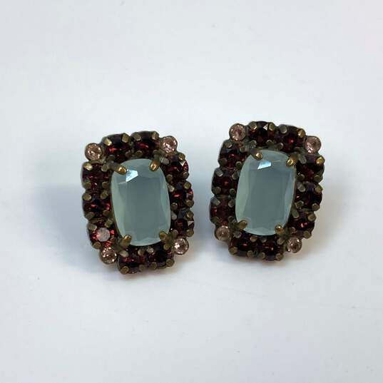 Designer Sorrelli Gold-Tone Multicolor Crystal Square Stud Earrings image number 2