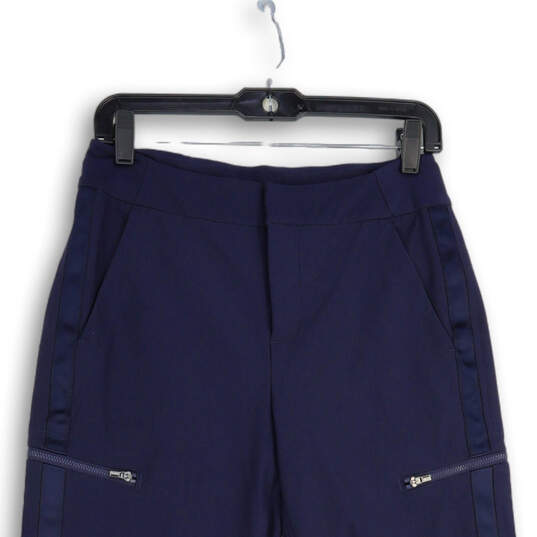 Womens Navy Blue Flat Front Slash Packet Skinny Leg Ankle Pants Size 6 image number 3