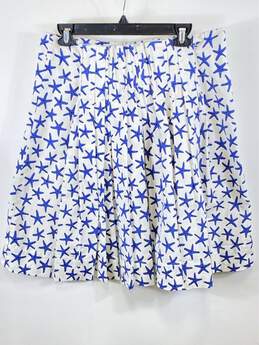 Kate Spade Womens White Blue Star Fish Knee Length Pleated Skirt Size 14