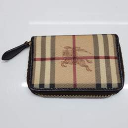 Burberry Beige Check Patterned Leather Zip Around Wallet AUTHENTICATED