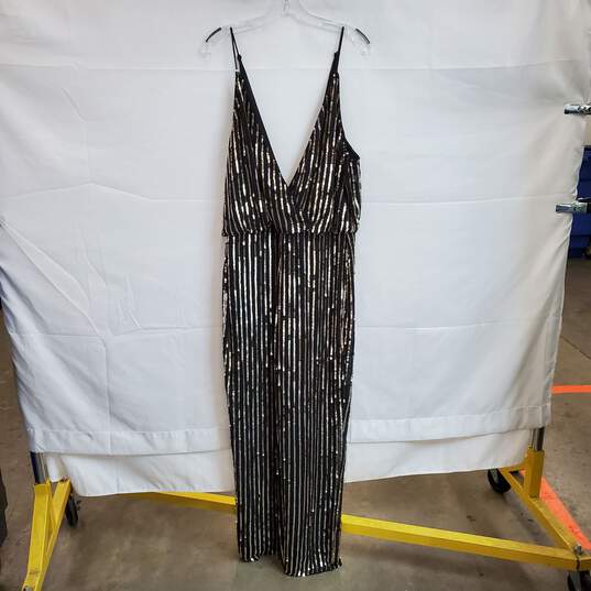 French Connection Black W/ Gold Sequin Embellishments Jumpsuit WM Size 10 NWT image number 2