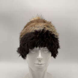 Vintage Womens Brown Rabbit Fur Stretch Winter Beanie Hat One Size