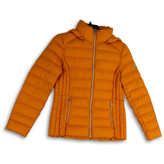 Womens Orange Long Sleeve Full-Zip Hooded Puffer Jacket Size Medium image number 1