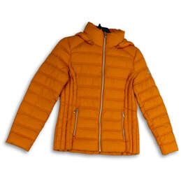 Womens Orange Long Sleeve Full-Zip Hooded Puffer Jacket Size Medium