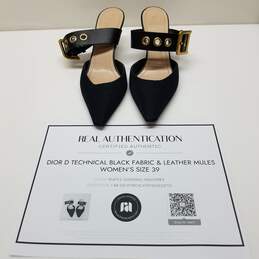 AUTHENTICATED Dior D Technical Black Fabric & Leather Mules Size 39