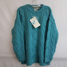 QVC merino wool blue cableknit fisherman sweater M nwt