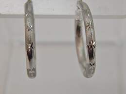 14k White Gold Etched Satin Finish Hoop Earrings 1.9g