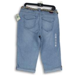 NWT Womens Blue Denim Medium Wash Pinstripe Belted Capri Pants Size 8 alternative image