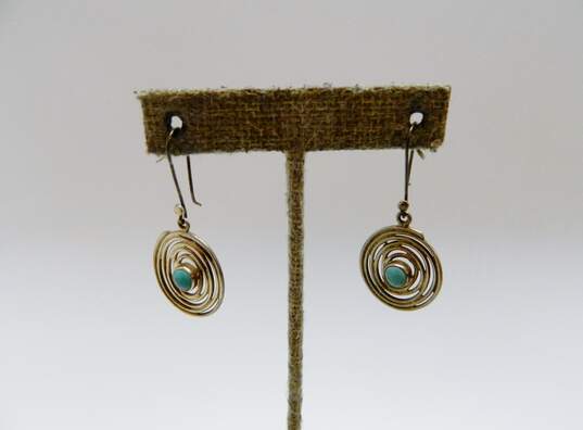 Artisan 925 Faux Turquoise Cabochon Spiral Circle Drop Earrings & Band Ring 8.5g image number 3