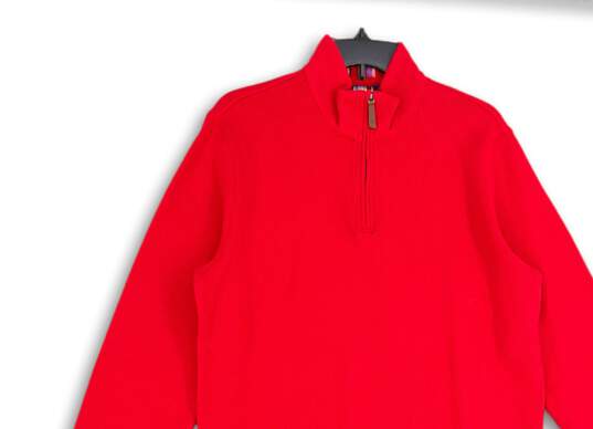 Mens Red Ribbed Mock Neck 1/4 Zip Long Sleeve Pullover Sweater Size M image number 3