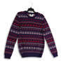 Mens Blue Red Printed Knitted Crew Neck Long Sleeve Pullover Sweater Size M image number 1