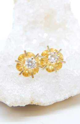14k Yellow Gold 0.42CTTW Diamond Floral Stud Earrings 1.5g alternative image