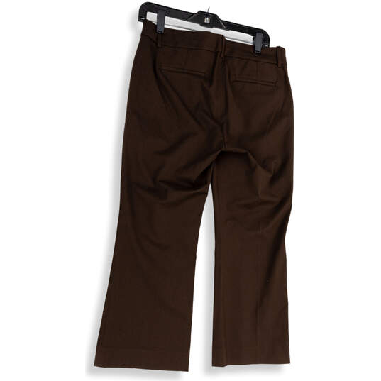 Buy the NWT Womens Brown Flat Front Zipped Pockets Straight Leg