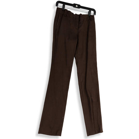 Womens Brown Flat Front Slash Pocket Straight Leg Formal Dress Pants Size 0 image number 1