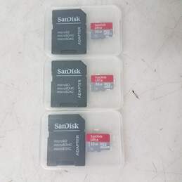 Lot of 3 SanDisk Mini SDHC Card 32Gb Class 10 With Adapter 48 MB/s (SDSDQU-032G) - Tested
