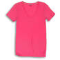 Womens Neon Pink Short Sleeve V-Neck Pullover T-Shirt Size Small image number 1