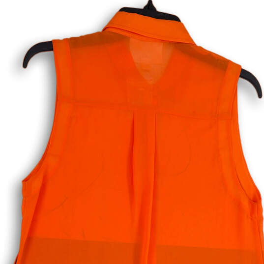 Womens Orange Sleeveless Collared Side Slit Button-Up Shirt Size Small image number 3