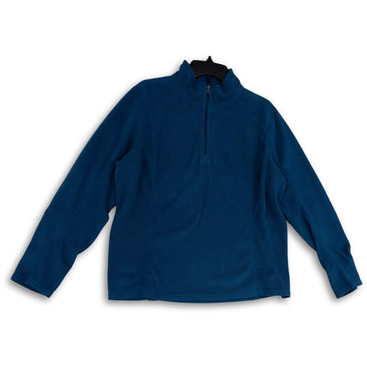 Womens Blue Long Sleeve 1/4 Zip Mock Neck Pullover Sweatshirt Size X-Large image number 1