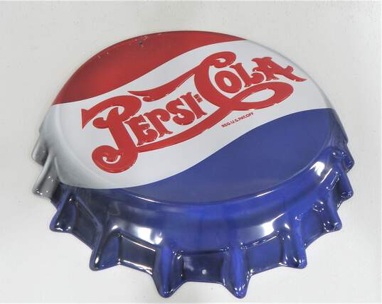 Pepsi Cola Vintage Style Soda Bottle Cap Tin Embossed Advertising Sign image number 1