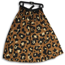 NWT Womens Spotted Brown Leopard Print Knee Length Pull-On Flare Skirt Sz S