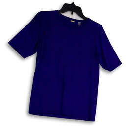 Womens Blue Round Neck Short Sleeve Stretch Pullover T-Shirt Size M