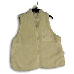 Womens White Fleece Sleeveless Mock Neck Slash Pocket Full-Zip Vest Size 3X