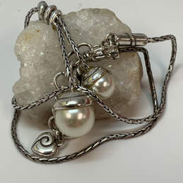Designer Brighton Silver-Tone Chain Twist Lariat Pearl Pendant Necklace