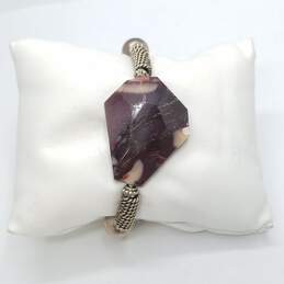 Sterling Silver Dark Purple Stone Tribal 5inch Hook-and-Eye Bracelet 27.9g