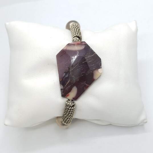 Sterling Silver Dark Purple Stone Tribal 5inch Hook-and-Eye Bracelet 27.9g image number 1