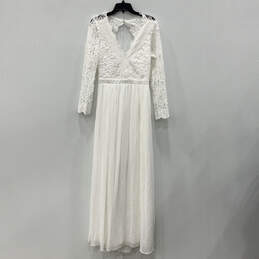 NWT Womens White Lace Long Sleeve V-Neck Back-Zip Maxi Dress Size Large