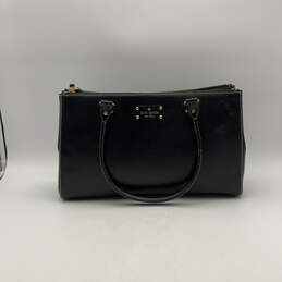 Women Black Leather Inner Zip Pocket Double Handle Shoulder Bag Purse