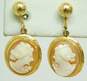 10K Gold Carved Woman Cameo Oval Drop Screw Back Earrings 3.2g image number 1