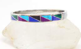 Taxco Mexico Artisan 925 Sterling Silver Faux Stone Inlay Bangle Bracelet 39.1g