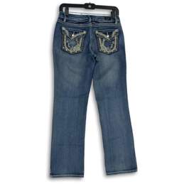 Womens Blue Denim Light Wash Embroidered Studded Straight Leg Jeans Size 4P alternative image