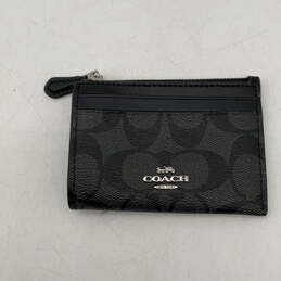 Womens Black Signature Print Rectangular Zipper Slim Mini Card Wallet