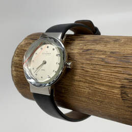 Designer Skagen Silver-Tone Stainless Steel Leather Strap Dial Wristwatch